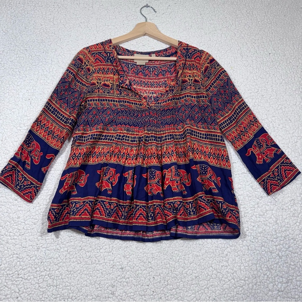 Anthropologie Vanessa Virginia Mahdia Pleated Elephant Peasant Top Womens size 2